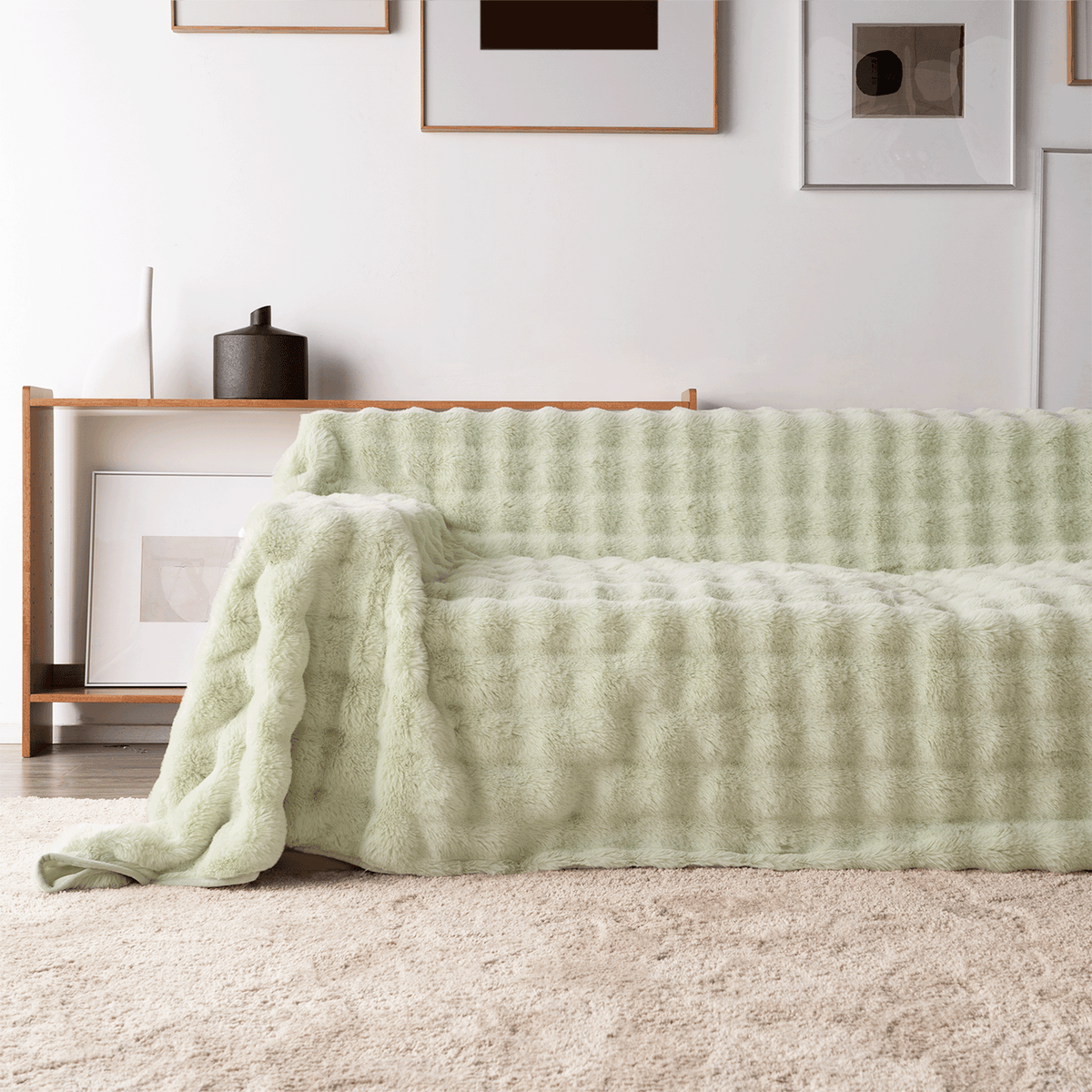 Plush Faux Fur Sofa Cover with Ribbed Texture