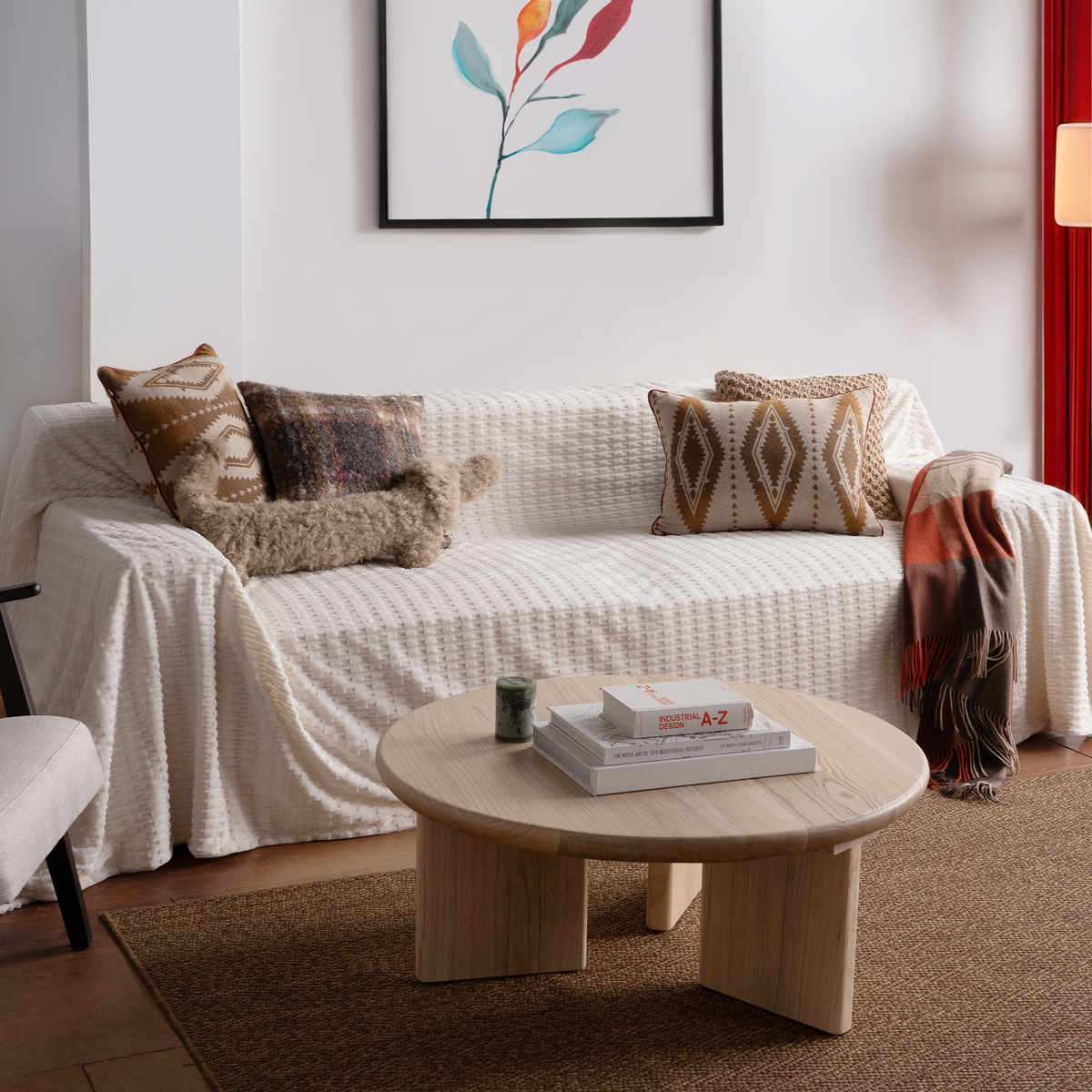 Plush Faux Fur Sofa Throw with Waffle Texture