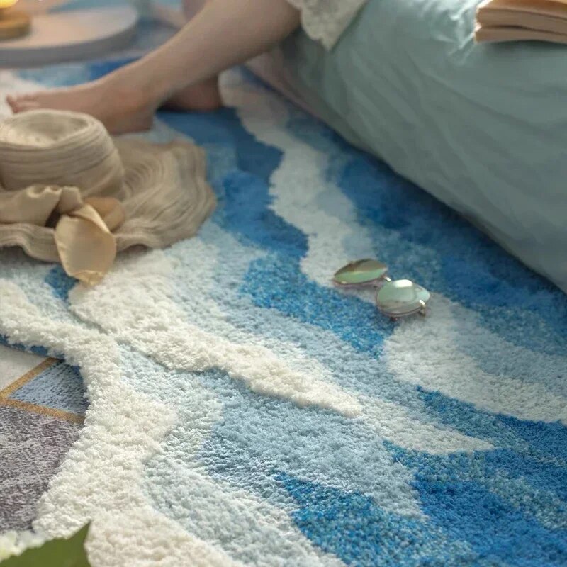 Plush Ocean Wave Rug with Non-Slip Backing