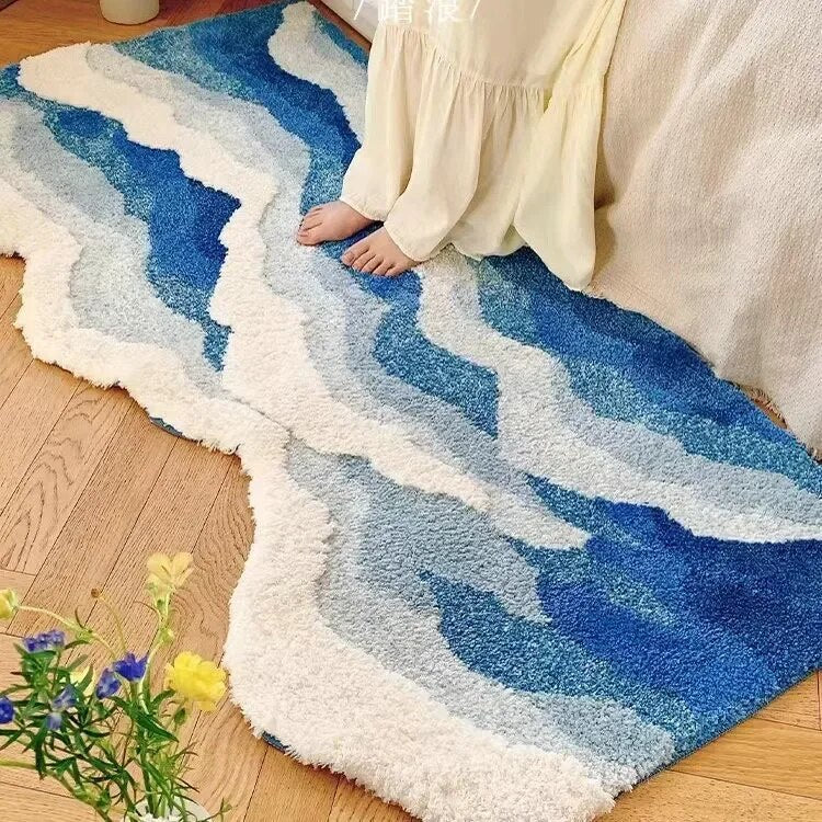 Plush Ocean Wave Rug with Non-Slip Backing