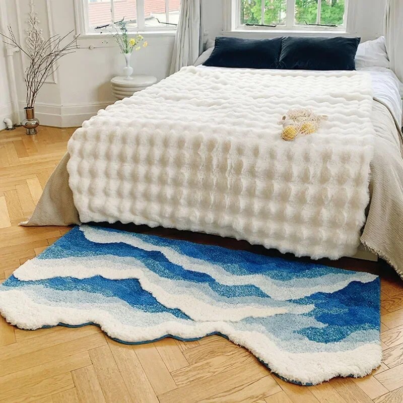 Plush Ocean Wave Rug with Non-Slip Backing