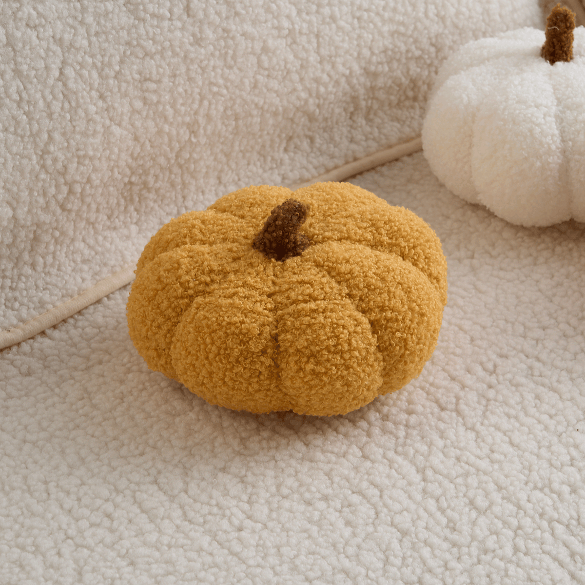 Plush Pumpkin Throw Pillow with Teddy Fleece