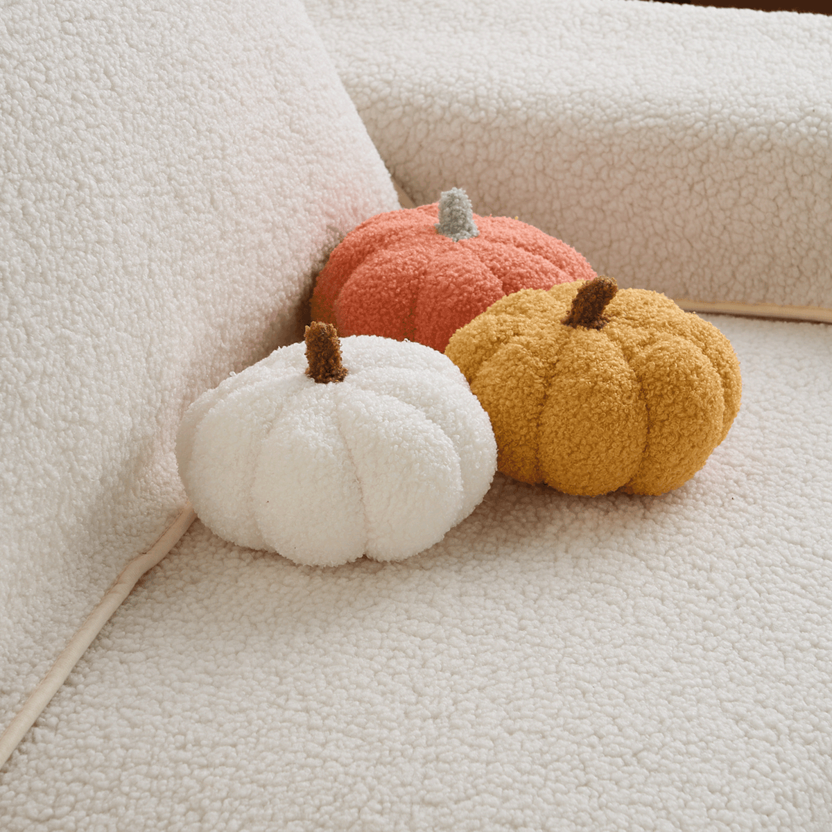 Plush Pumpkin Throw Pillow with Teddy Fleece