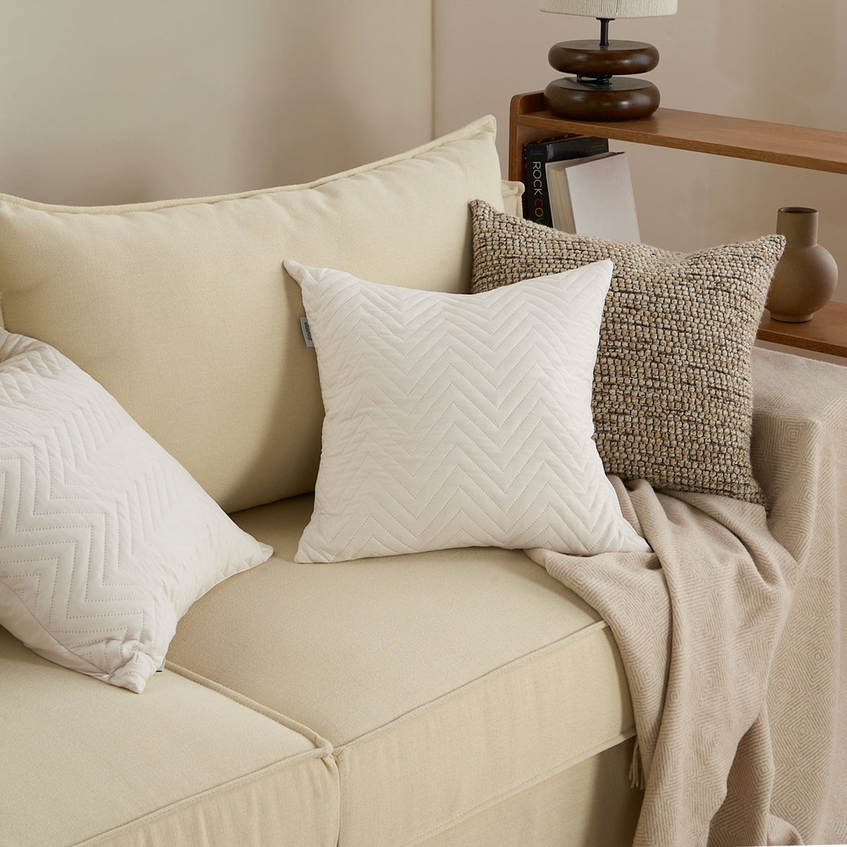 Quilted Pillow Cover Set with Chevron Stitch