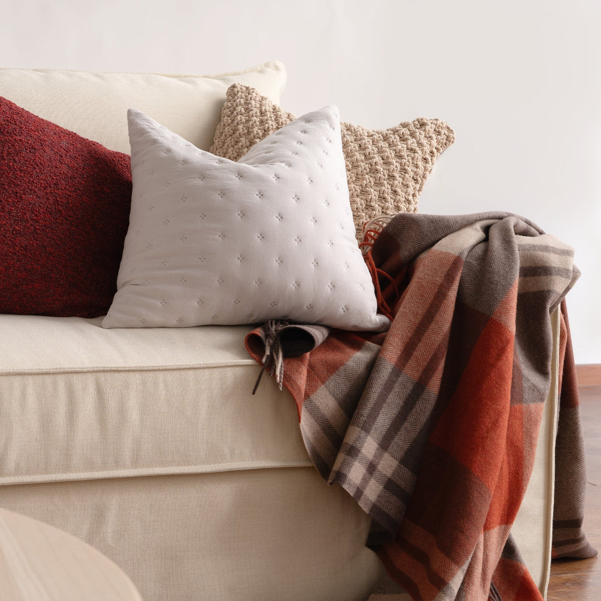 Quilted Pillow Cover Set with Chevron Stitch