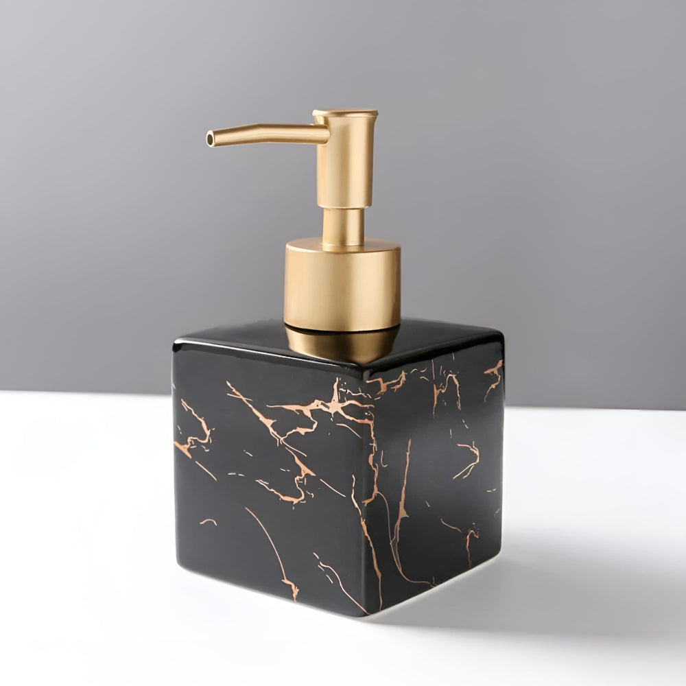 Small Marbled Ceramic Soap Dispenser with Gold Pump