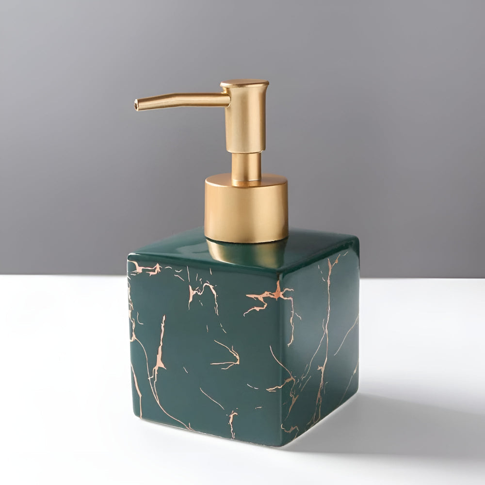 Small Marbled Ceramic Soap Dispenser with Gold Pump
