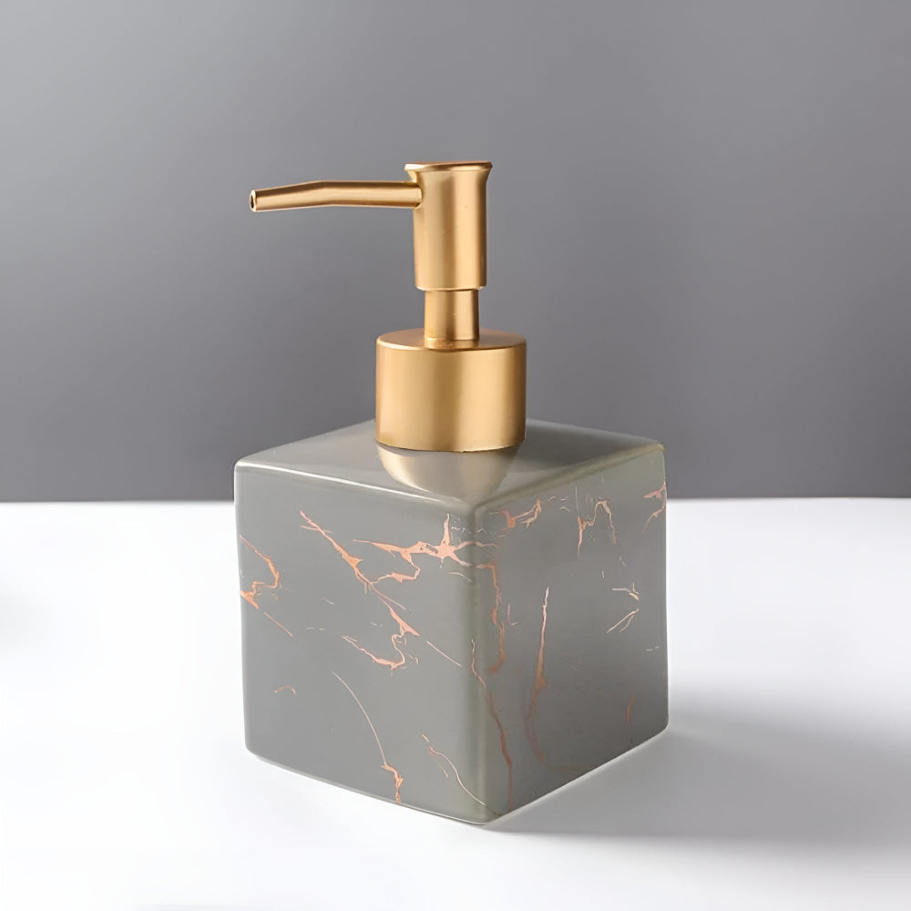 Small Marbled Ceramic Soap Dispenser with Gold Pump