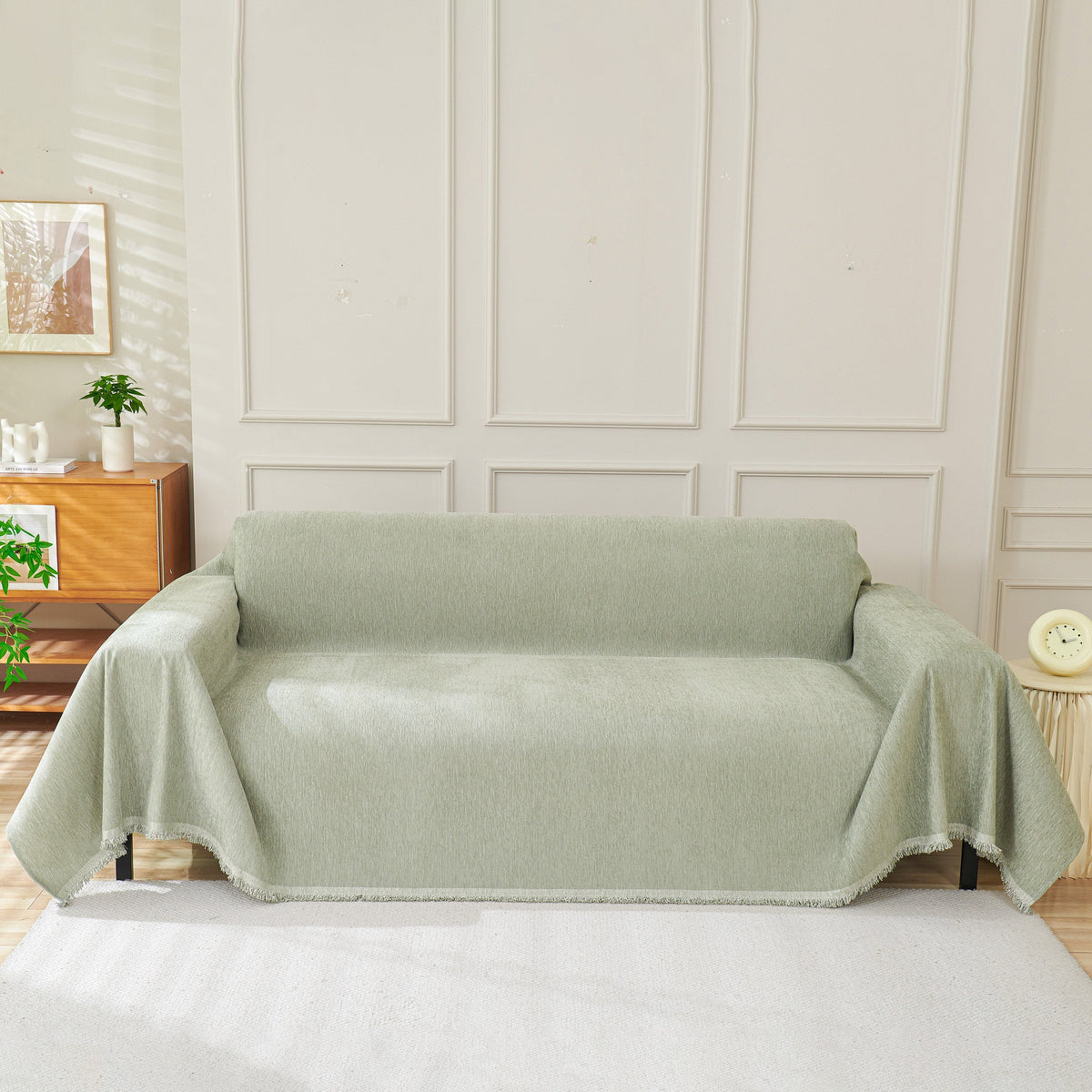 Solid Chenille Sofa Throw with Fringed Edge