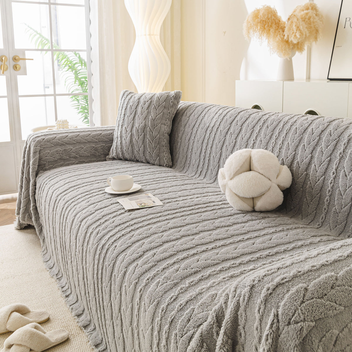 Thick Cozy 3D Cable Sofa Throw Cover, Plush Jacquard Warm Fleece Throw Blanket