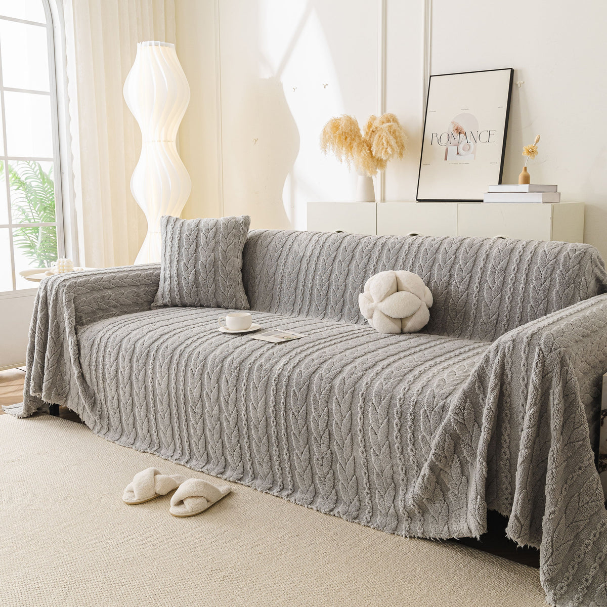 Thick Cozy 3D Cable Sofa Throw Cover, Plush Jacquard Warm Fleece Throw Blanket