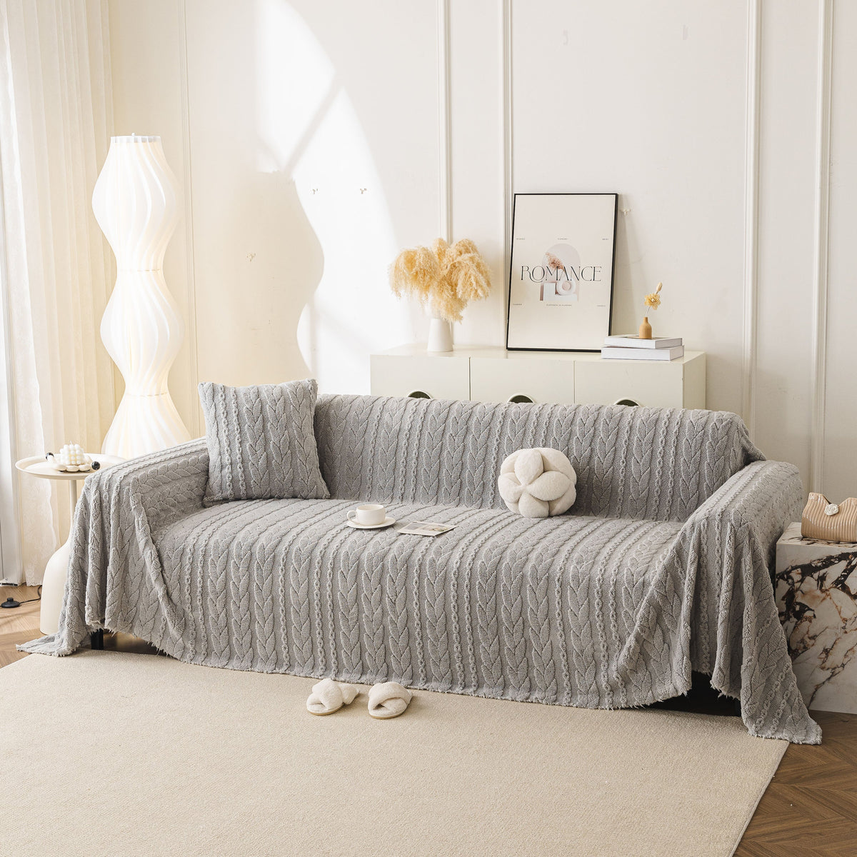 Thick Cozy 3D Cable Sofa Throw Cover, Plush Jacquard Warm Fleece Throw Blanket