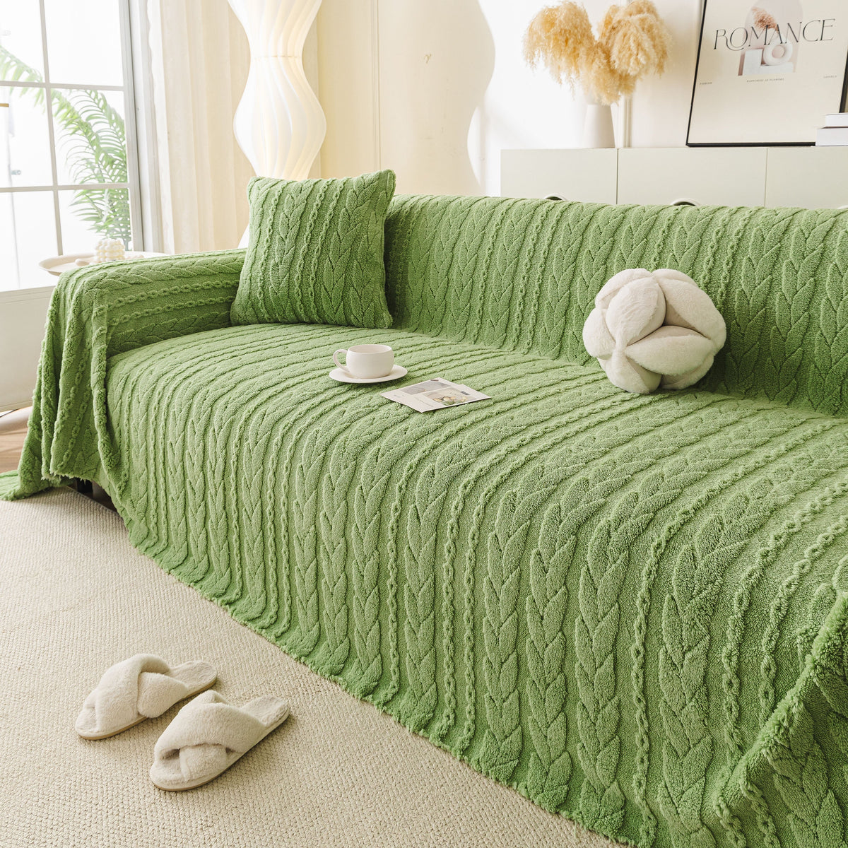 Thick Cozy 3D Cable Sofa Throw Cover, Plush Jacquard Warm Fleece Throw Blanket