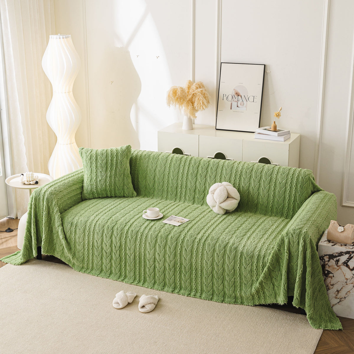 Thick Cozy 3D Cable Sofa Throw Cover, Plush Jacquard Warm Fleece Throw Blanket