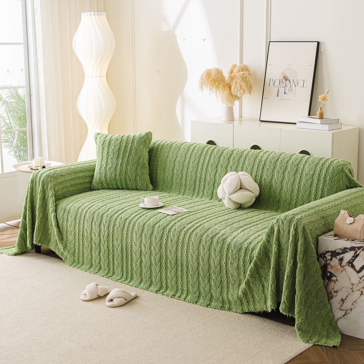 Thick Cozy 3D Cable Sofa Throw Cover, Plush Jacquard Warm Fleece Throw Blanket