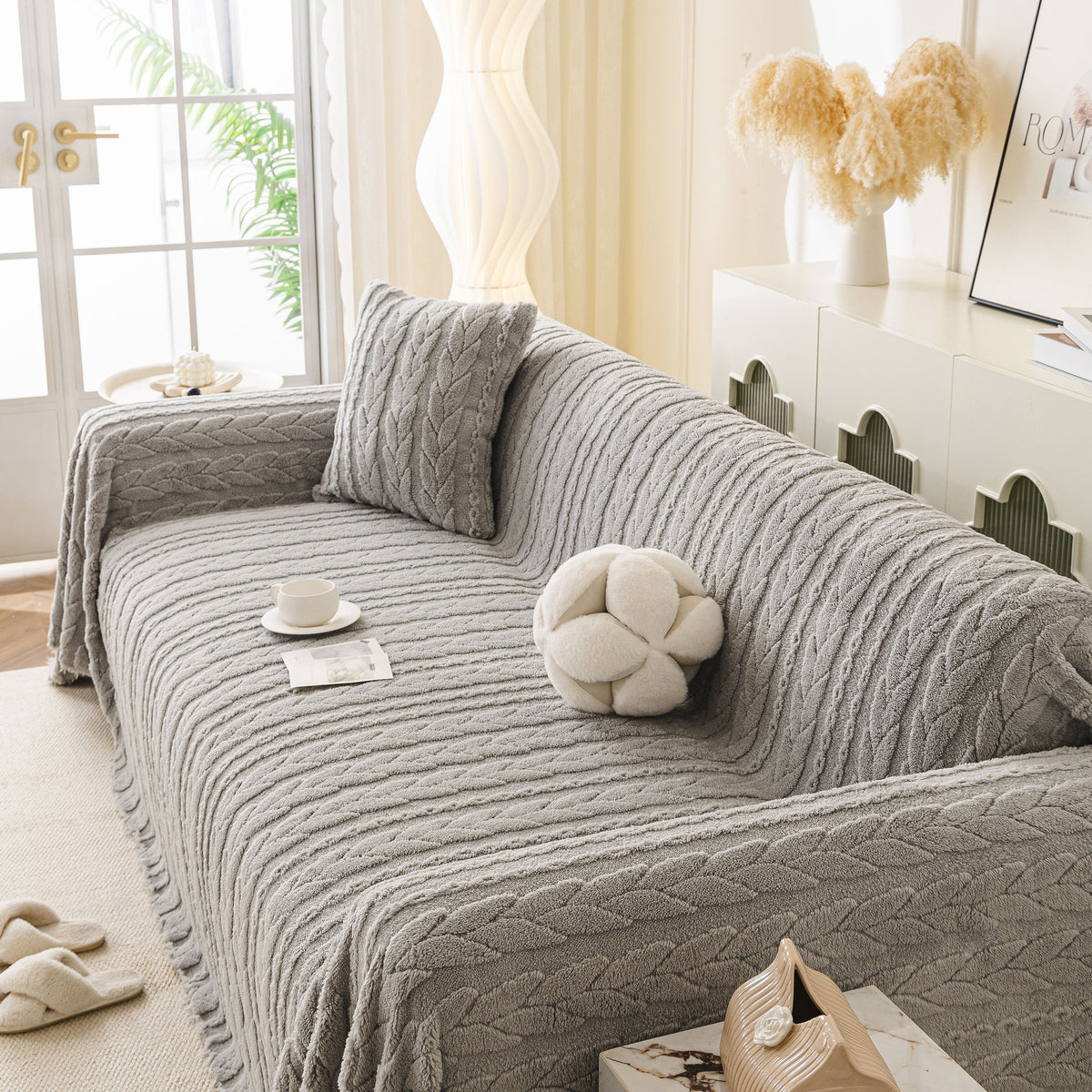 Thick Cozy 3D Cable Sofa Throw Cover, Plush Jacquard Warm Fleece Throw Blanket