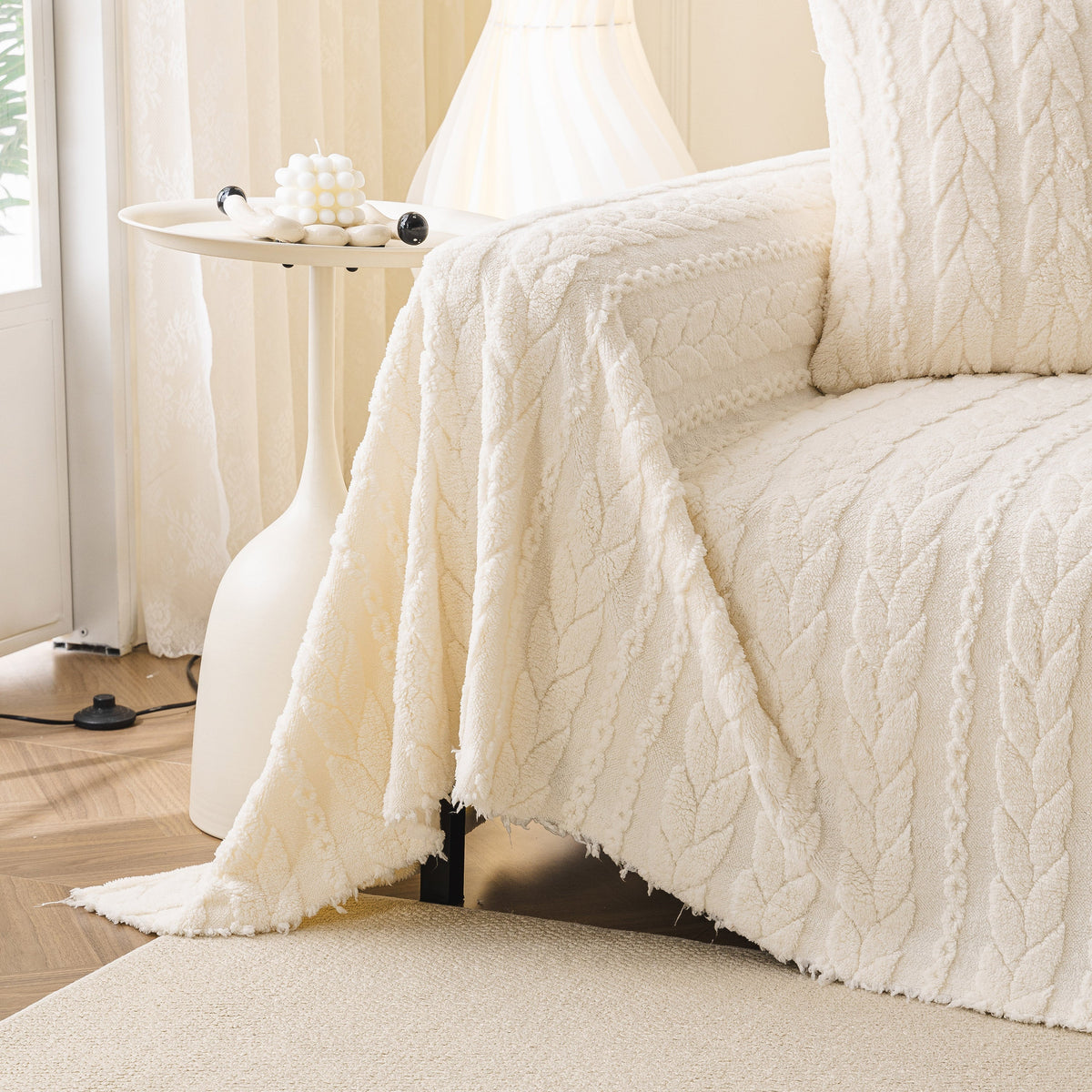 Thick Cozy 3D Cable Sofa Throw Cover, Plush Jacquard Warm Fleece Throw Blanket