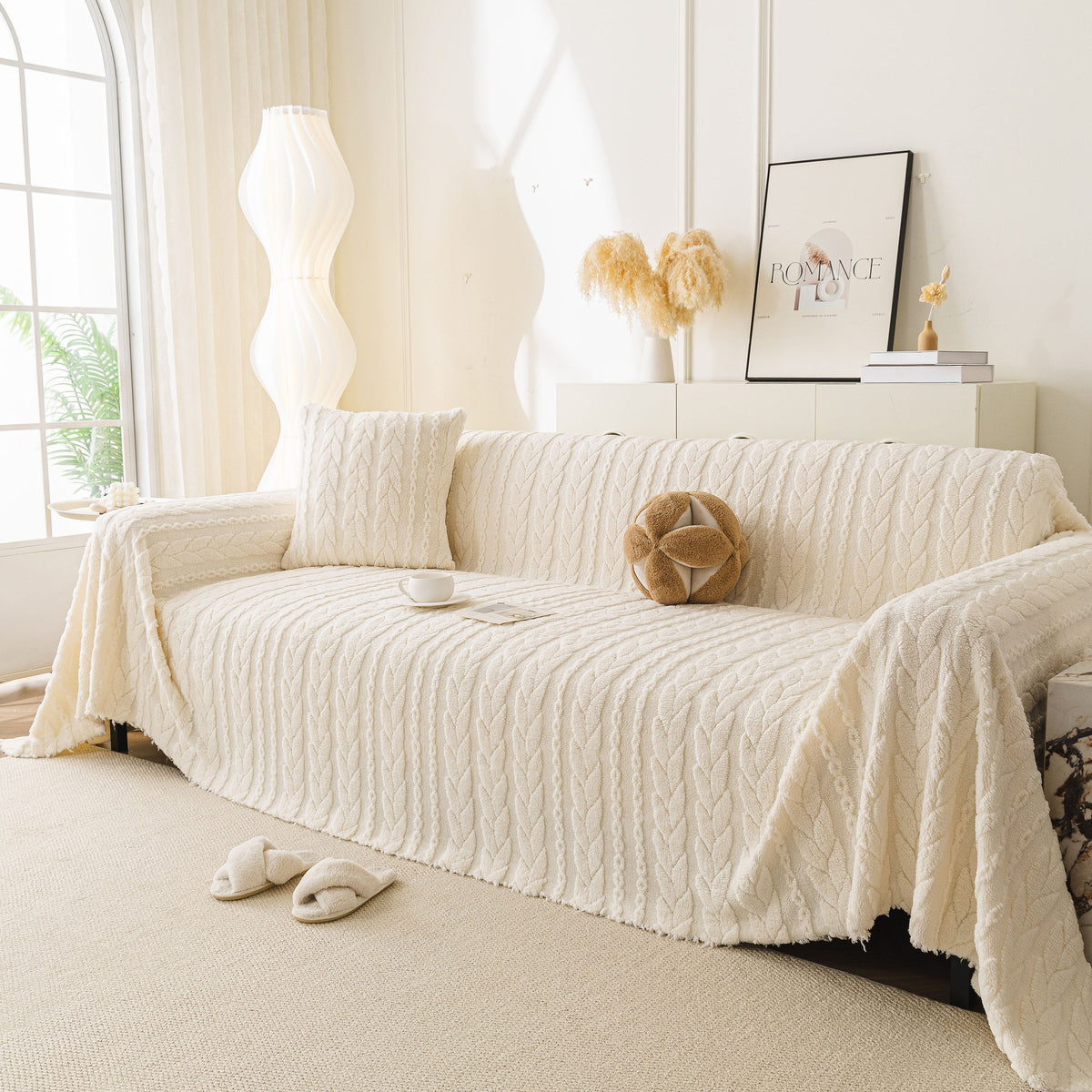 Thick Cozy 3D Cable Sofa Throw Cover, Plush Jacquard Warm Fleece Throw Blanket