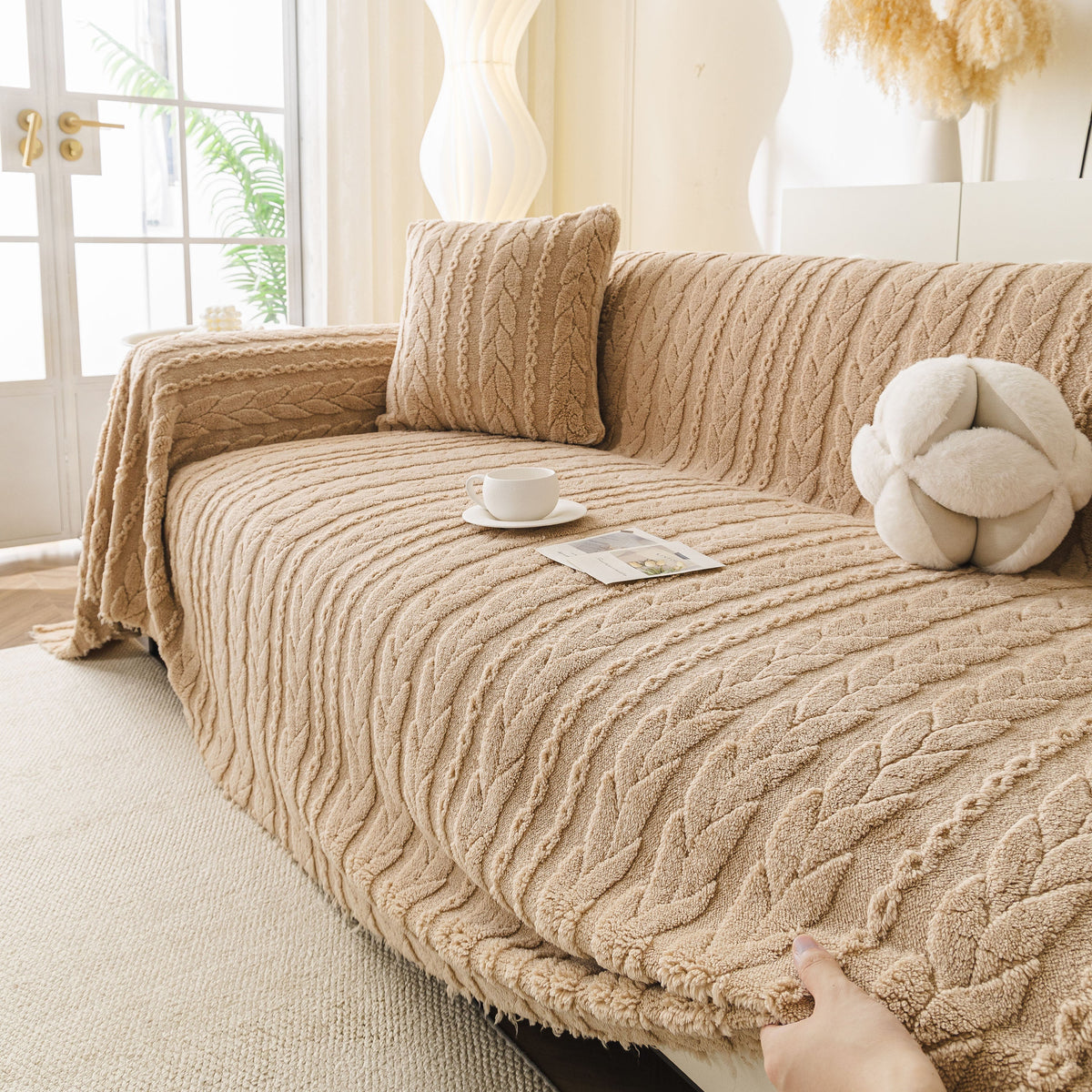 Thick Cozy 3D Cable Sofa Throw Cover, Plush Jacquard Warm Fleece Throw Blanket