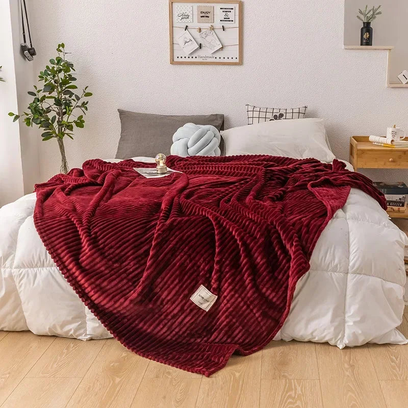 Thick Ribbed Flannel Blanket with Soft Warmth