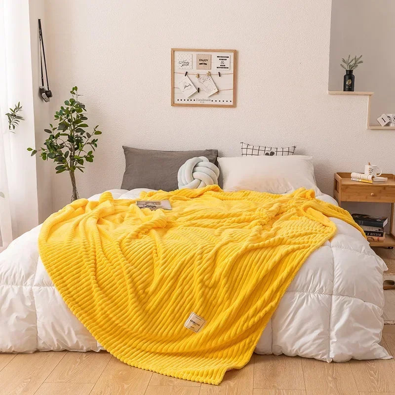 Thick Ribbed Flannel Blanket with Soft Warmth