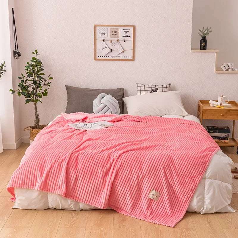 Thick Ribbed Flannel Blanket with Soft Warmth