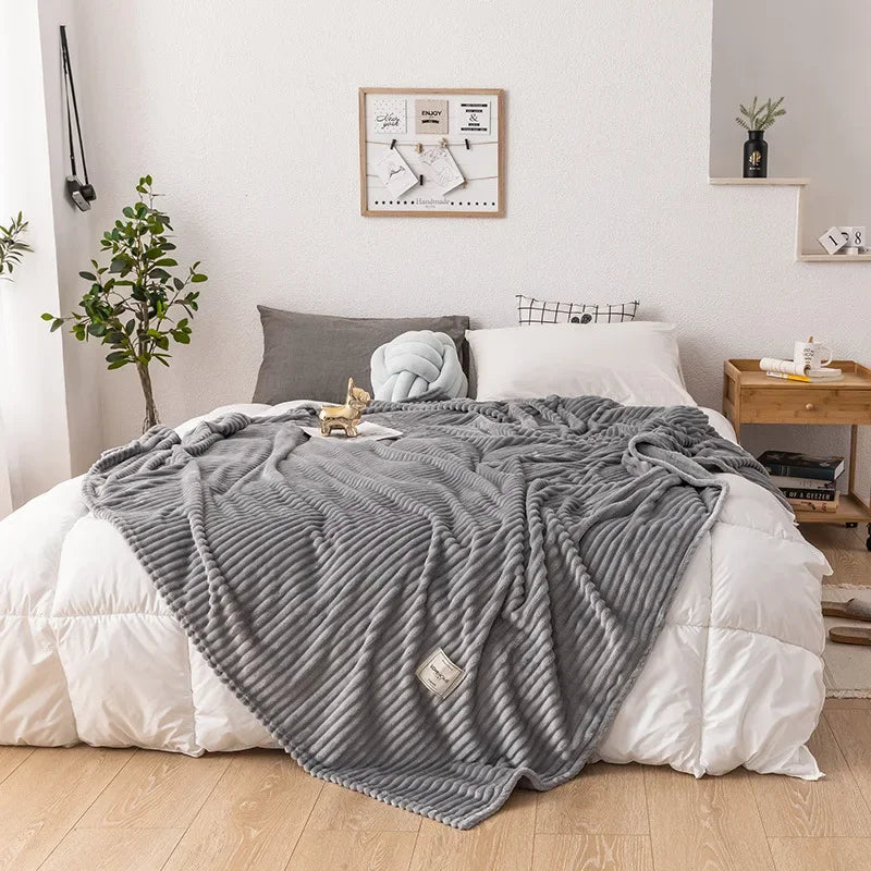 Thick Ribbed Flannel Blanket with Soft Warmth