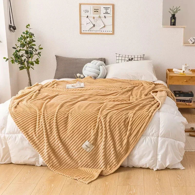 Thick Ribbed Flannel Blanket with Soft Warmth