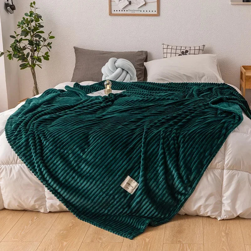 Thick Ribbed Flannel Blanket with Soft Warmth