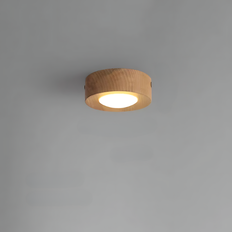 Walnut LED Ceiling Light with Round Spotlight