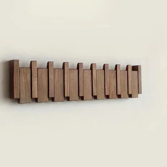 Wooden Piano Key Coat Rack with Folding Hooks