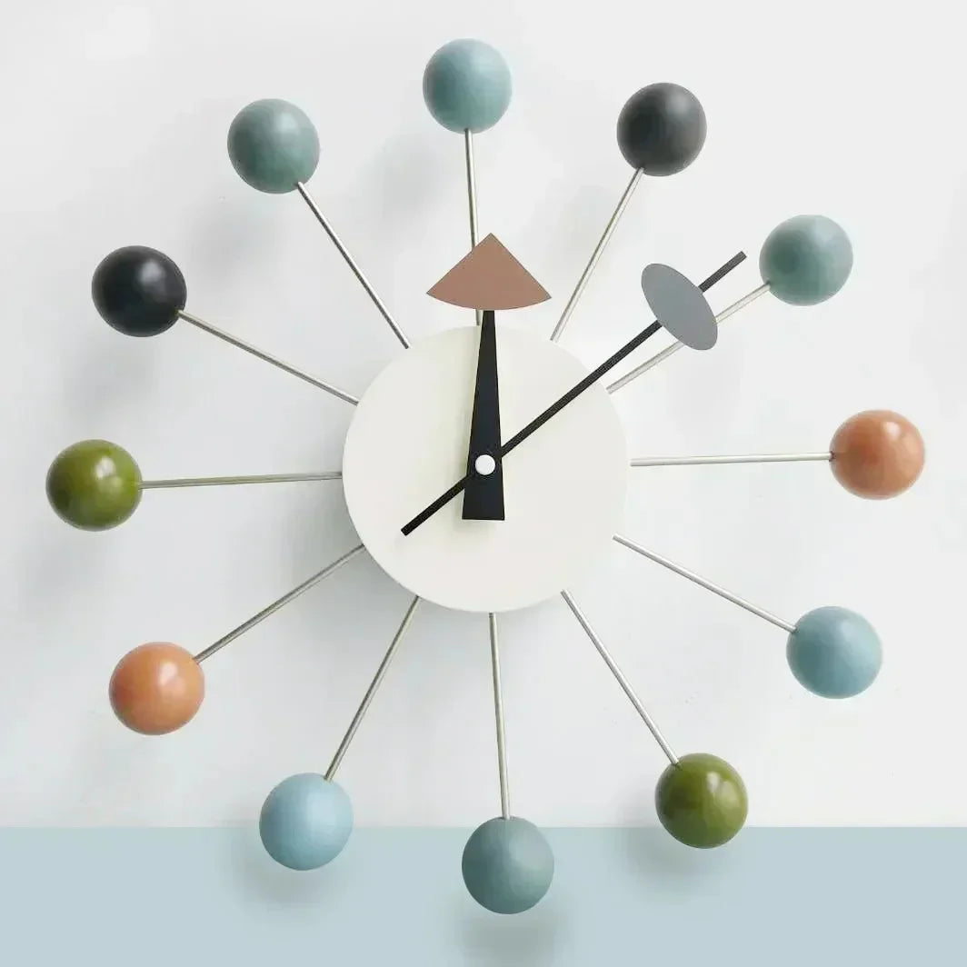 Mid-Century Ball Wall Clock Colorful Spokes