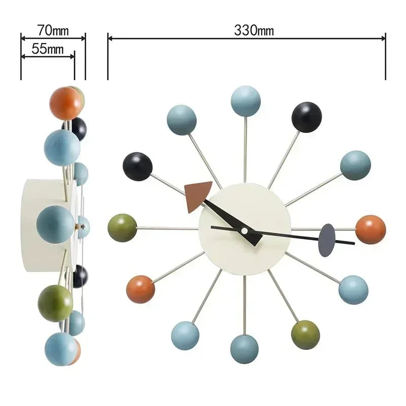 Mid-Century Ball Wall Clock Colorful Spokes